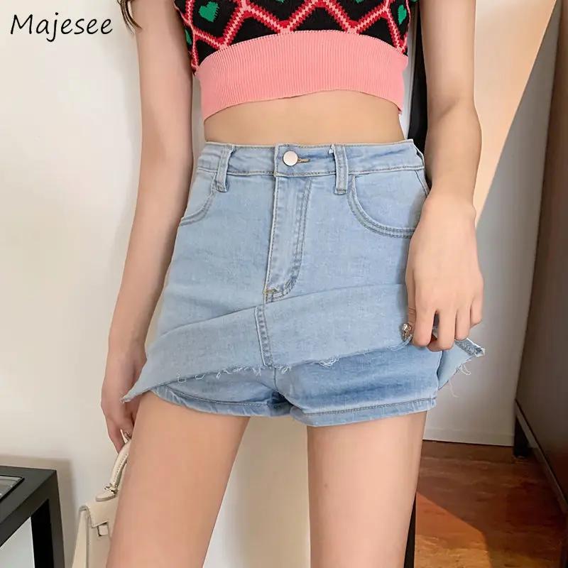 Shorts Woman Denim Solid Pockets Button Summer All-match Streetwear Harajuku New High Waist Sweet Fashion Korean Sty